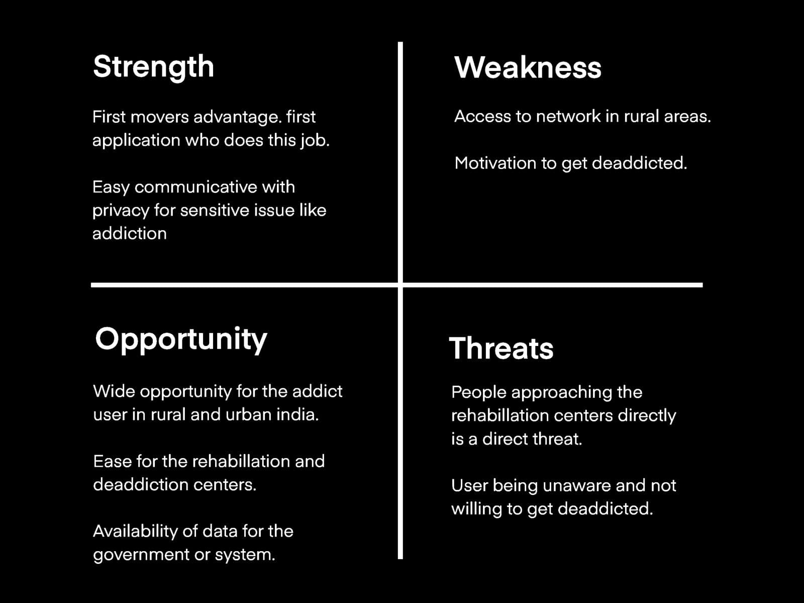 SWOT analysis: first-mover advantage, private communication, rural reach and willingness as risks