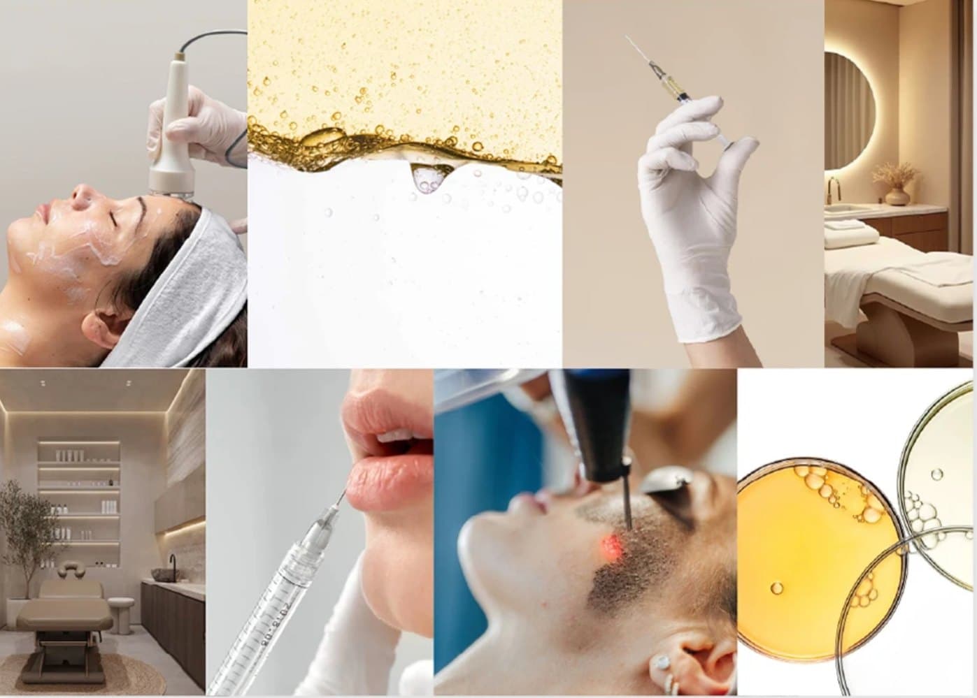 Moodboard: clinical treatments, serums and a calm treatment room
