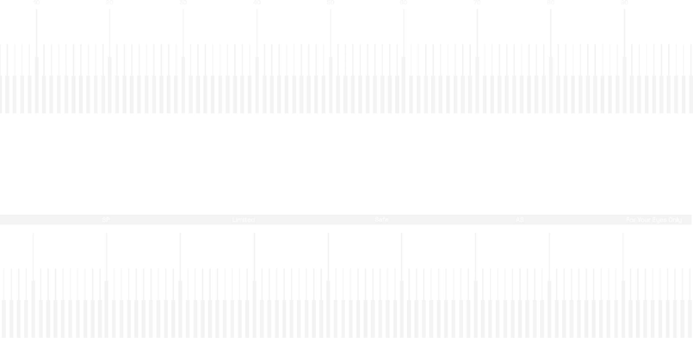 Linear brand print resembling a locking mechanism, with 00–90 dial markings
